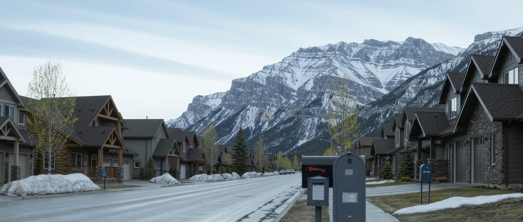 An Alberta property assessment lands each winter on streets like this one below the Bow Valley peaks