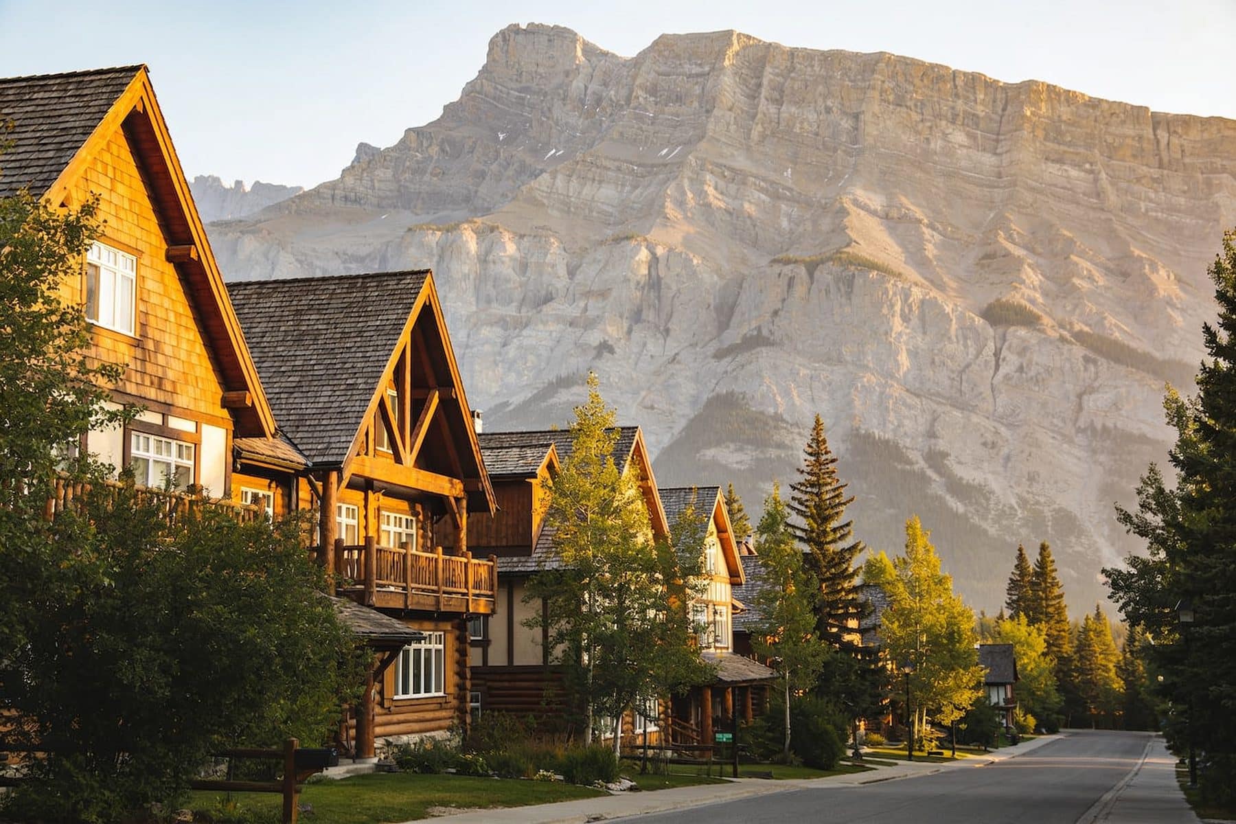 Banff house prices: leasehold homes on a townsite street below the mountain
