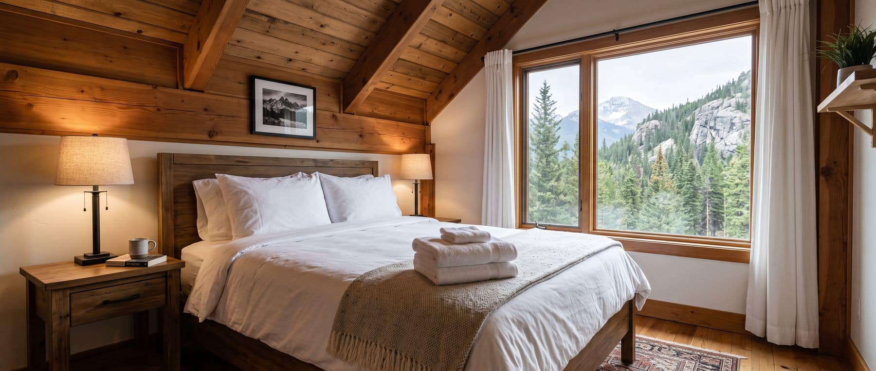 Canmore Airbnb income starts here: a guest bedroom turned over between stays with fresh linen and towels
