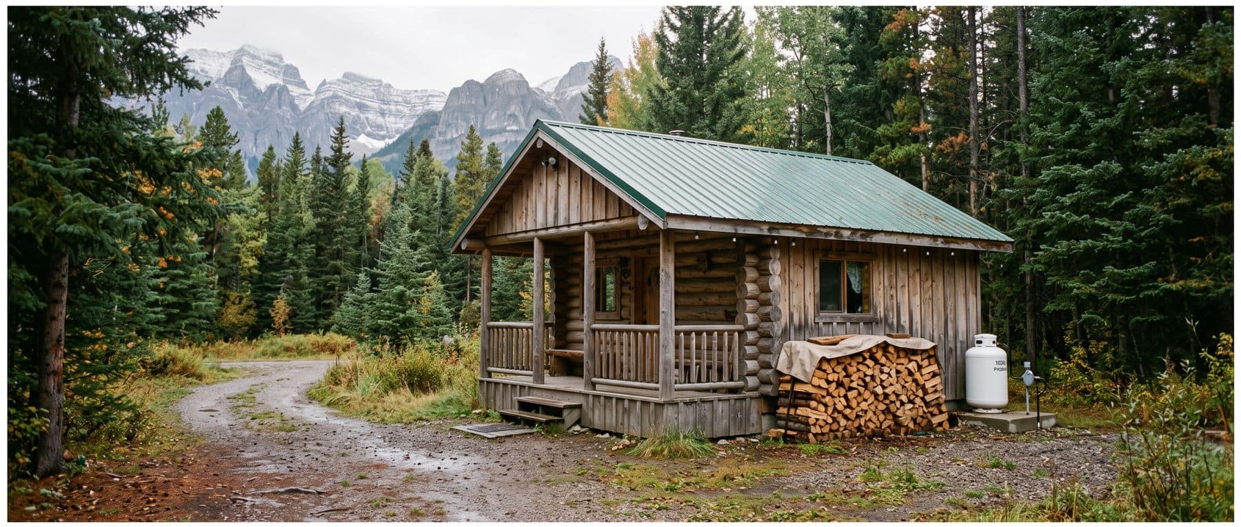 Canmore cabins for sale: a timber cabin in a spruce clearing in the Bow Valley, on well and septic