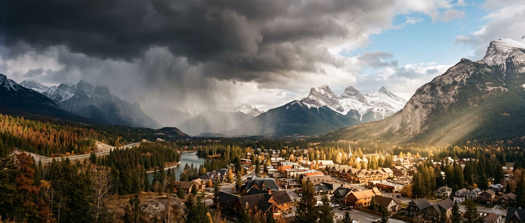 Canmore days on market shift with the season: weather moving through the valley above the rooftops