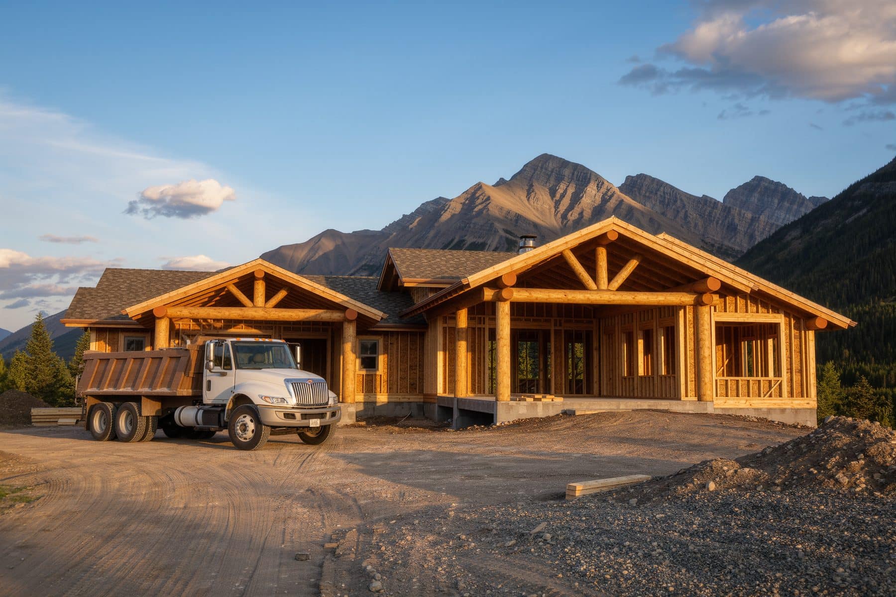 Canmore home builders: a custom timber-frame home taking shape