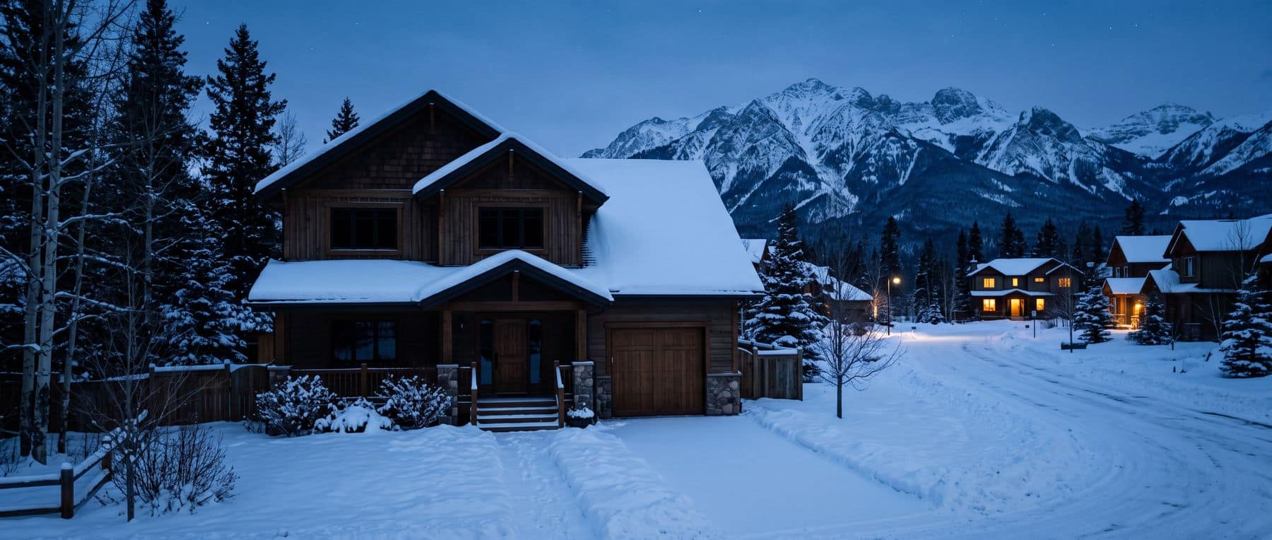 The Canmore Livability Tax in one picture: a dark, unlit house with untouched snow on the driveway