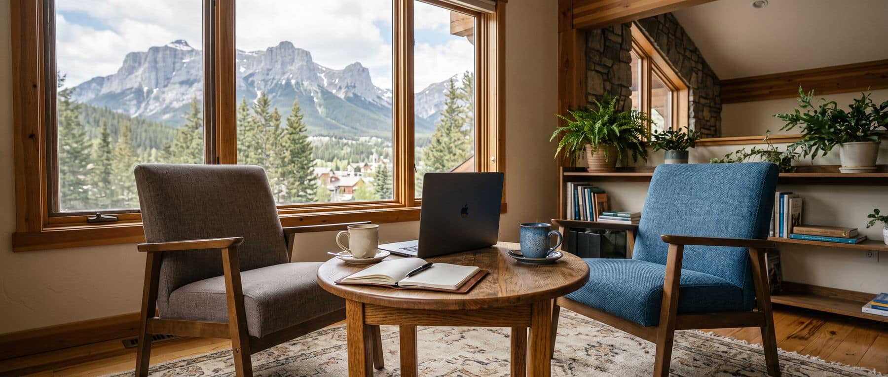 Canmore real estate mistakes start here: two chairs set for the conversation buyers skip