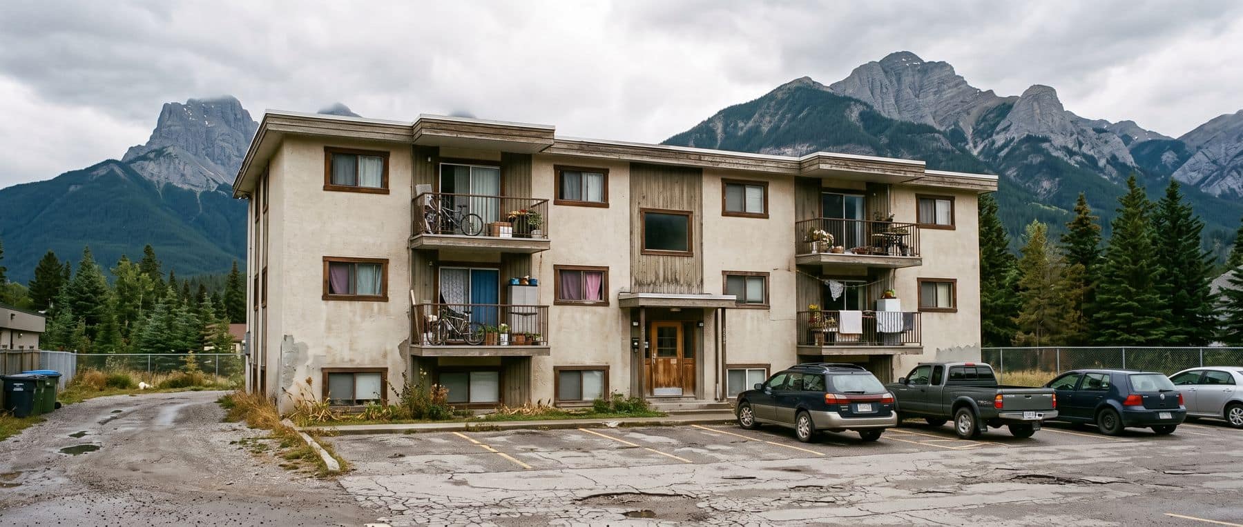 A cheap house for sale in Canmore is really a unit in an older walk-up block like this one