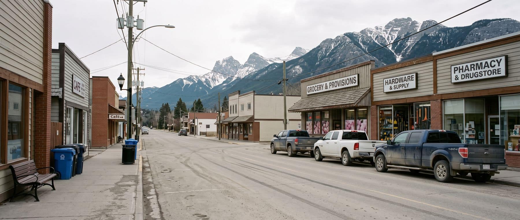 Cost of living in Canmore: the everyday shops on the main street rather than the scenic view
