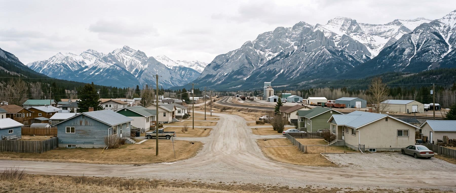 Exshaw real estate: entry-level detached bungalows on large lots under the limestone mountains
