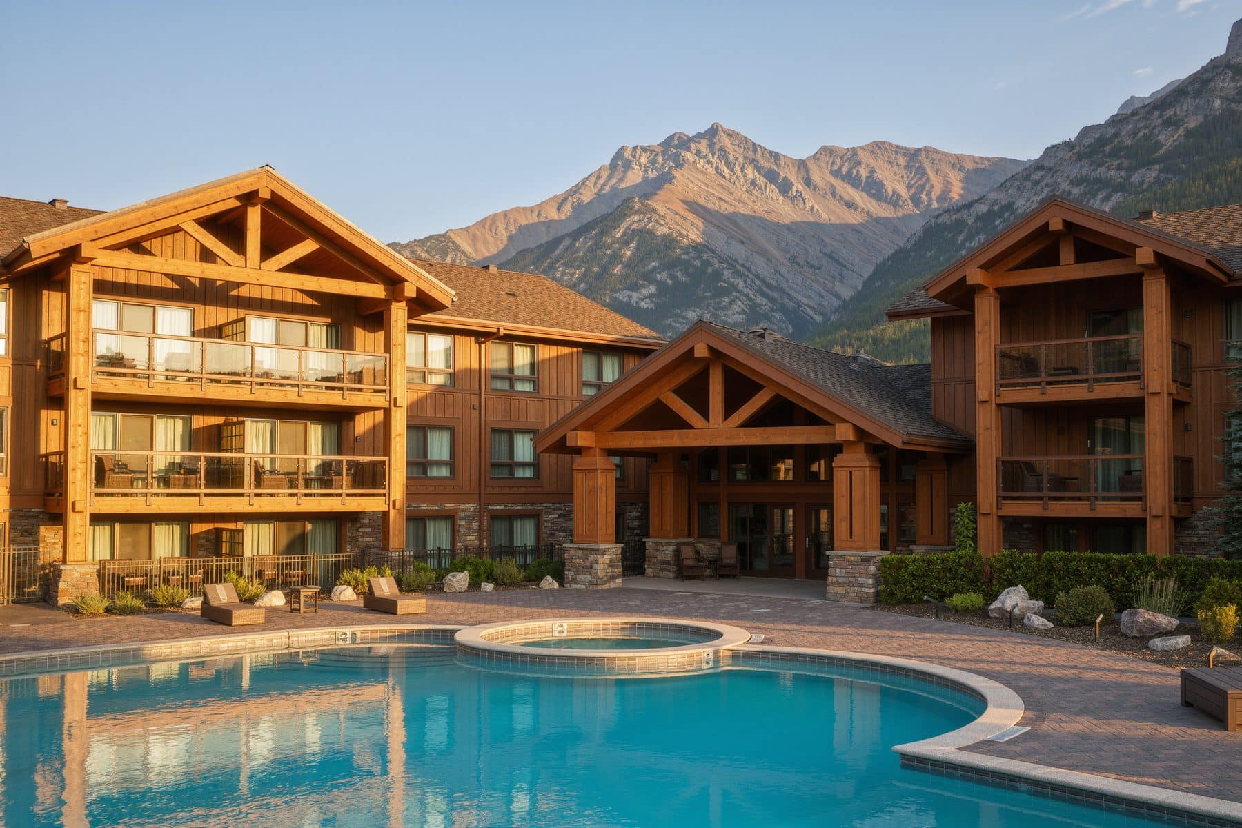 Falcon Crest Lodge, Canmore: lodge condos around a pool courtyard