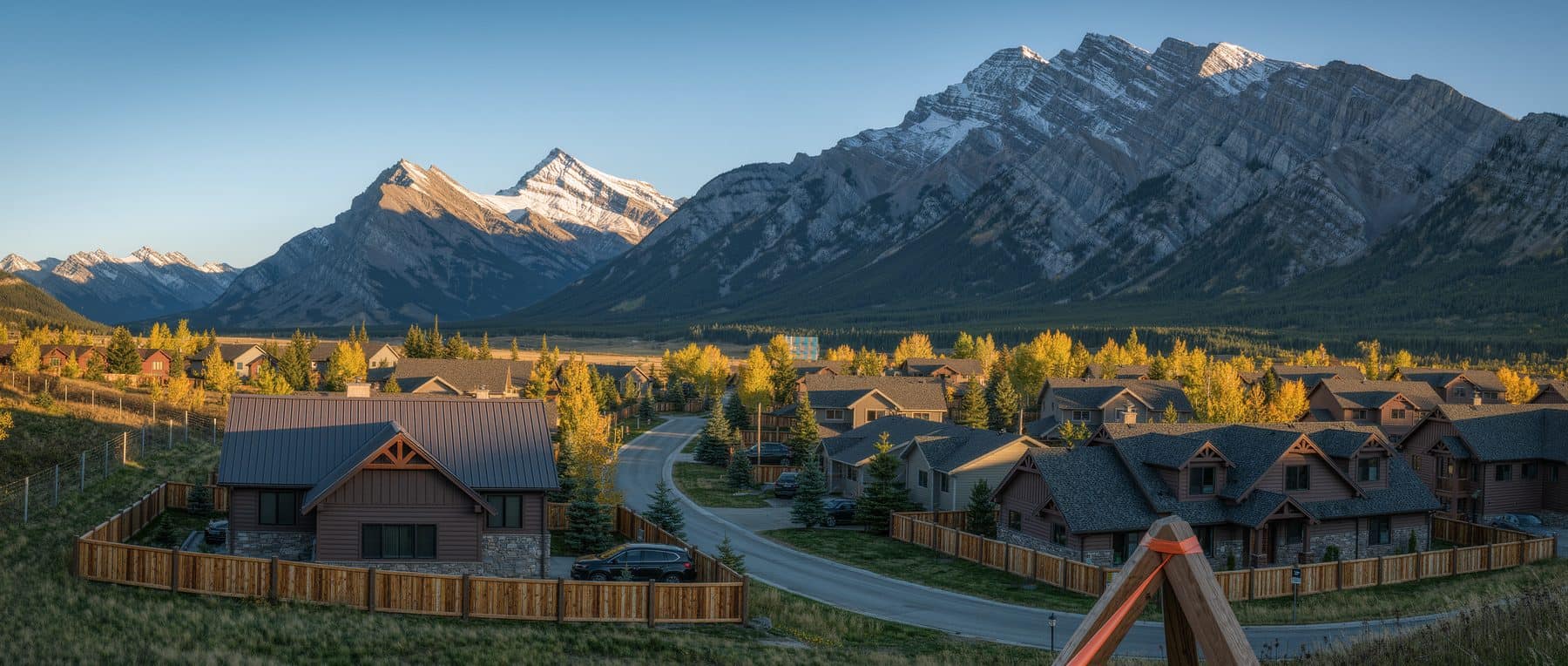 A land titles search in Alberta starts with the parcel: Canmore lots, fences and back lanes below the Bow Valley ridges