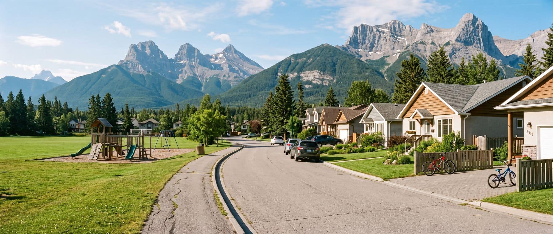 Lions Park Canmore homes beside the neighbourhood park and playing field, walkable to school