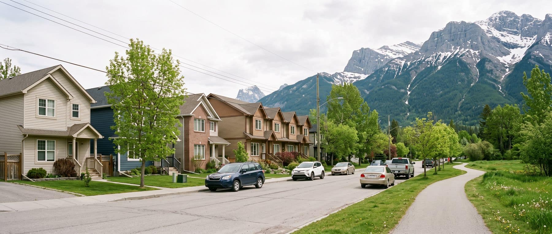 Palliser Canmore homes for sale on the valley floor, detached houses and townhomes on the same street