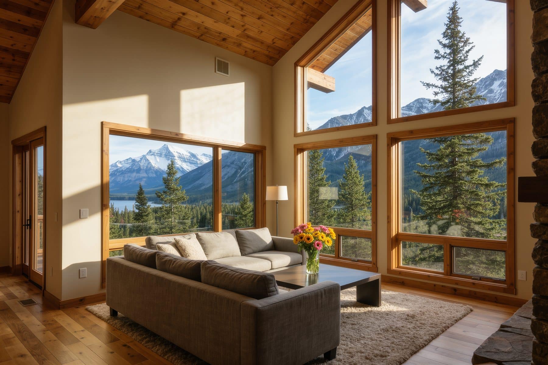 Preparing a Canmore home to sell: a staged living room with the view doing the work