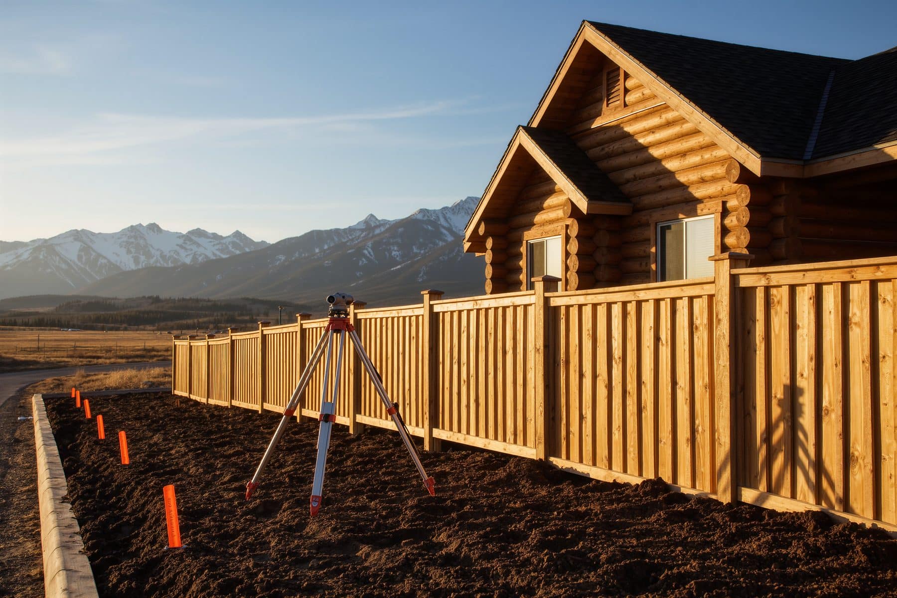 Real property report in Alberta: a surveyor measuring the lot lines