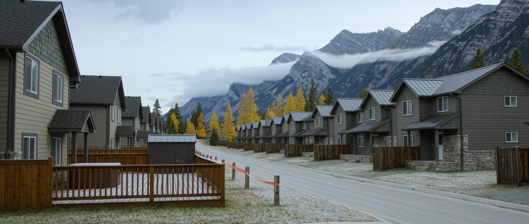 Title insurance in Alberta covers boundary and permit problems like this Canmore deck and shed sitting close to the lot line